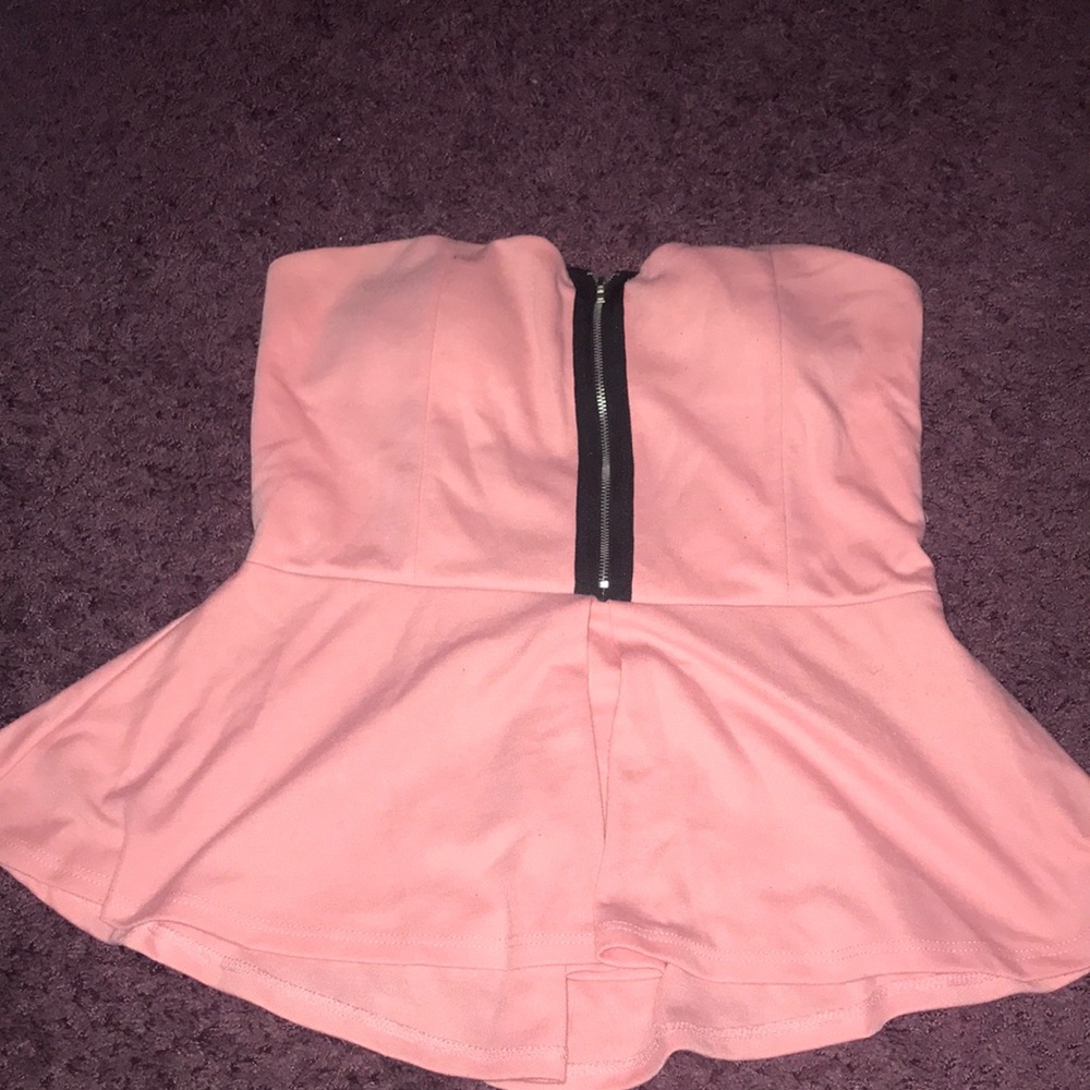 strapless pink peplum shirt